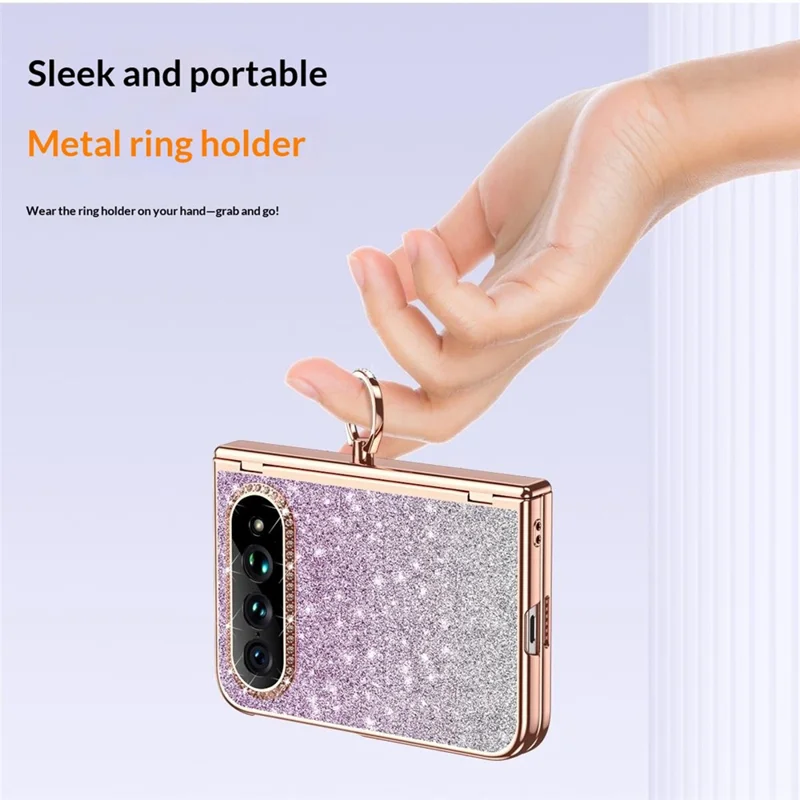 For Xiaomi 18 Fold Case Ring Holder Kickstand Glitter Design Hard PC Anti Drop Phone Cover with Screen Protector - Gold