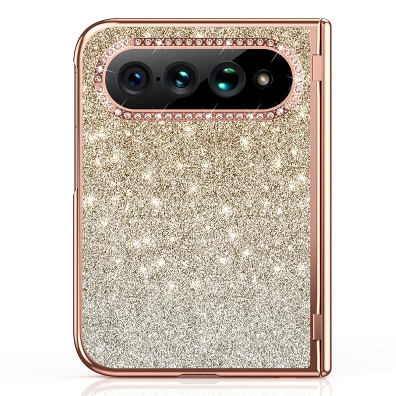 For Xiaomi 18 Fold Case Ring Holder Kickstand Glitter Design Hard PC Anti Drop Phone Cover with Screen Protector - Gold