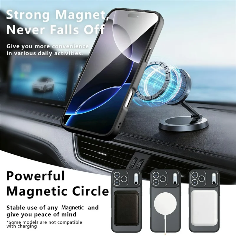 For iPhone 18 Pro / 17 Pro Magnetic Case Ring Kickstand PC TPU Matte Cover + 2Pcs High Aluminum Glass Screen Protector - Black