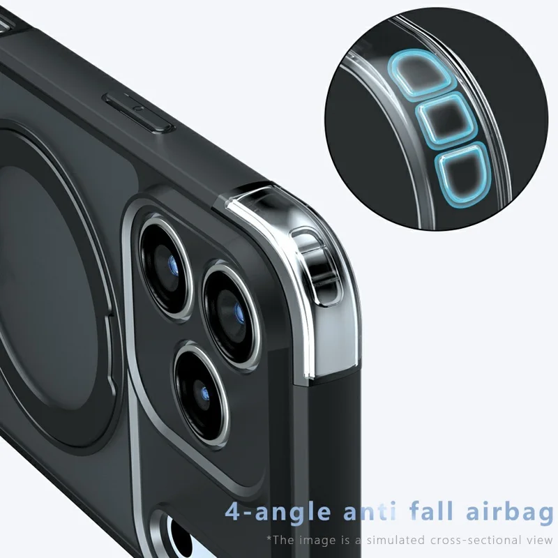 For iPhone 18 Pro / 17 Pro Magnetic Case Ring Kickstand PC TPU Matte Cover + 2Pcs High Aluminum Glass Screen Protector - Black