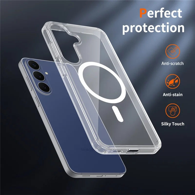 For Samsung Galaxy S26 FE  /  S25 FE Magnetic Case 2.0mm Scratch Resistant TPU + PC Phone Cover - Transparent