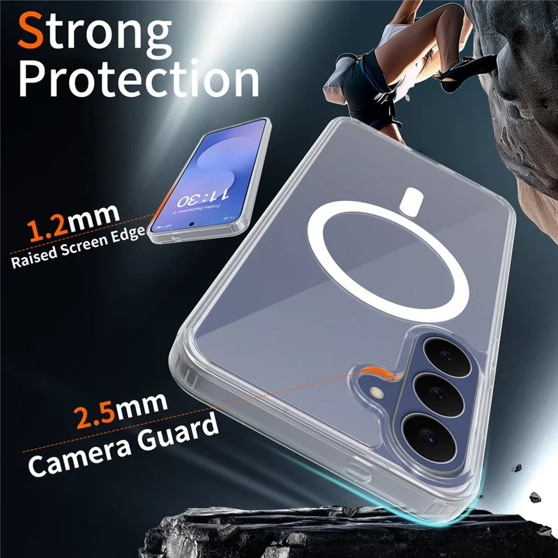 For Samsung Galaxy S26 FE  /  S25 FE Magnetic Case 2.0mm Scratch Resistant TPU + PC Phone Cover - Transparent