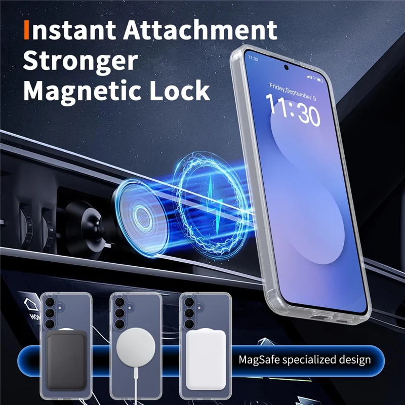 For Samsung Galaxy S26 FE  /  S25 FE Magnetic Case 2.0mm Scratch Resistant TPU + PC Phone Cover - Transparent