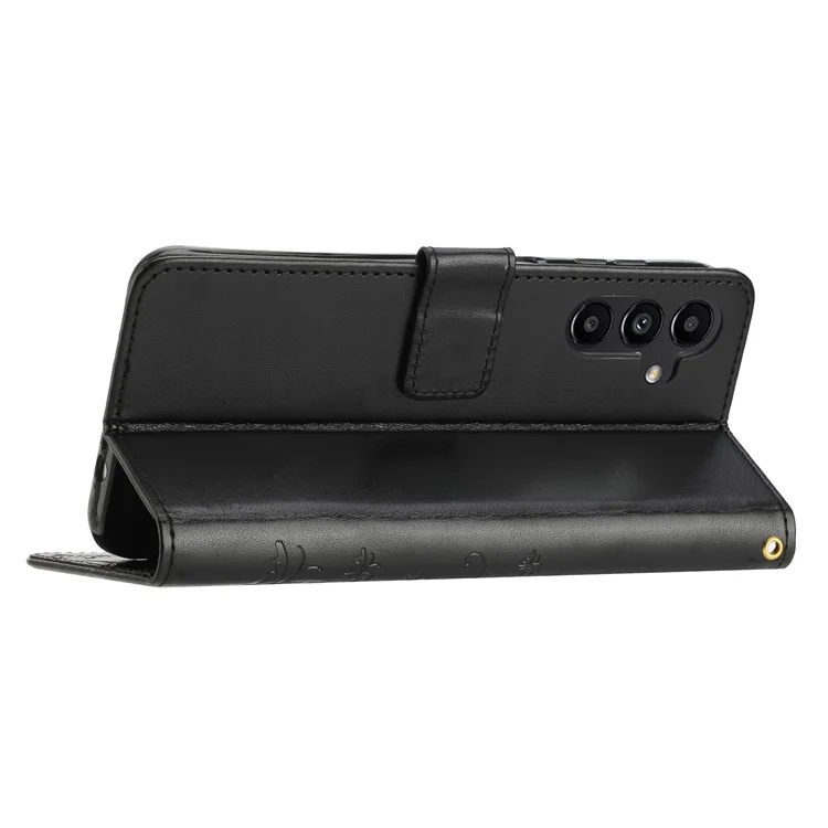 Para Samsung Galaxy A14 5G / A14 4G Flower Butterfly Imprinted Phone Wallet Case PU Leather Foldable Stand Cover - Negro
