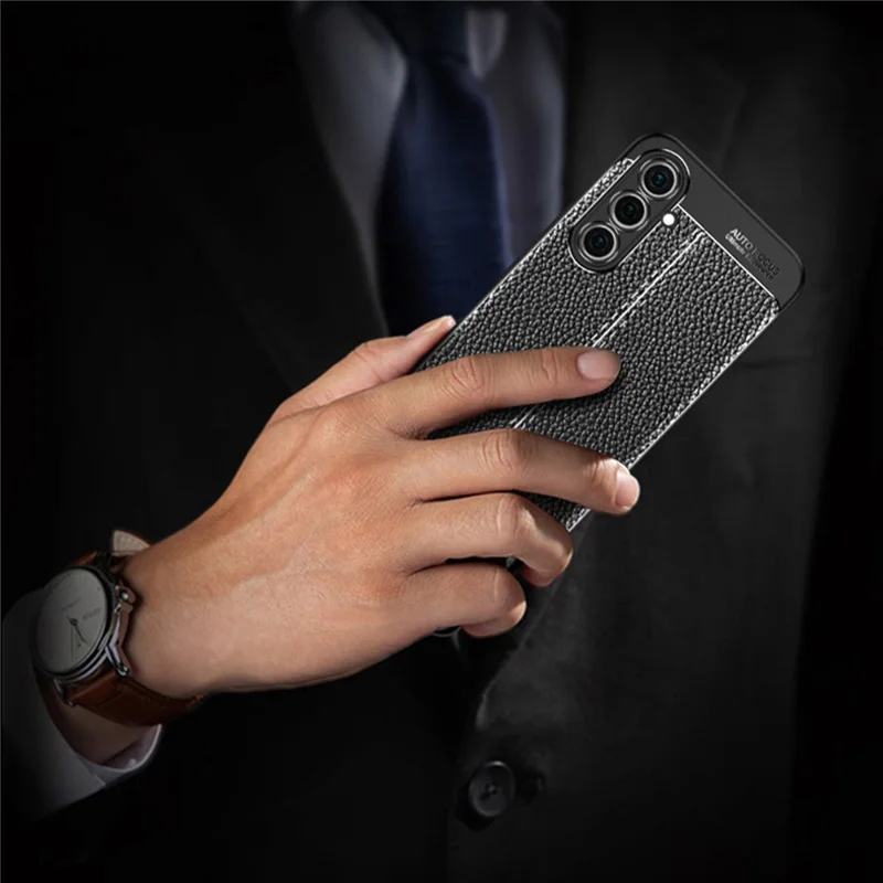 Soft TPU Case for Samsung Galaxy A54 5G, Litchi Texture Anti-scratch Protective Phone Cover - Black