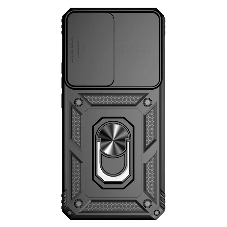 Slide Camera Protector Design Phone Case for Xiaomi 12T 5G / 12T Pro 5G / Redmi K50 Ultra 5G, Metal Ring Kickstand Anti-scratch PC + TPU Protective Cover - Black