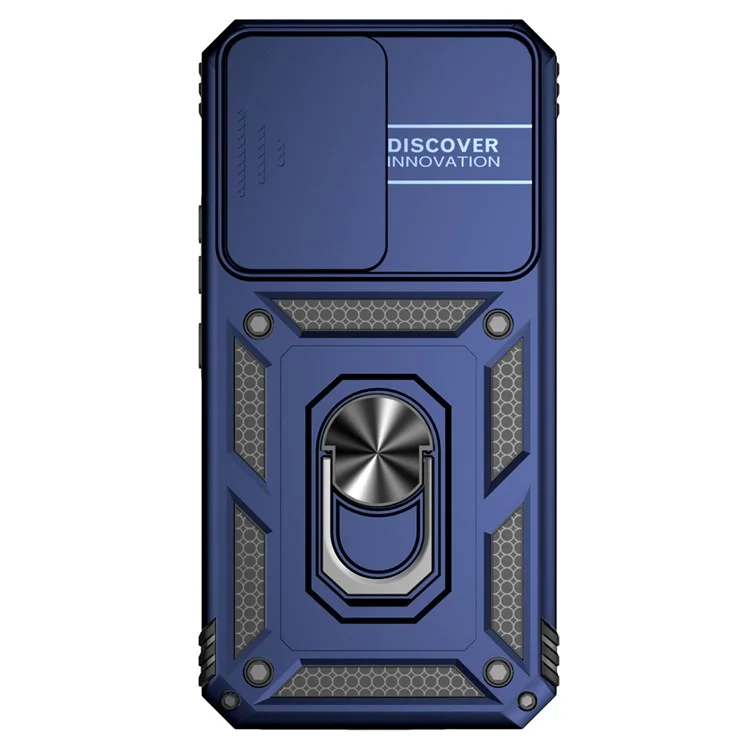 Pour Samsung Galaxy A54 5G Couverture de Téléphone Anti-rayures Couvre-bague en Métal Kickstand PC + TPU Téléphone Avec Protecteur de la Caméra à Diapositives - Bleu