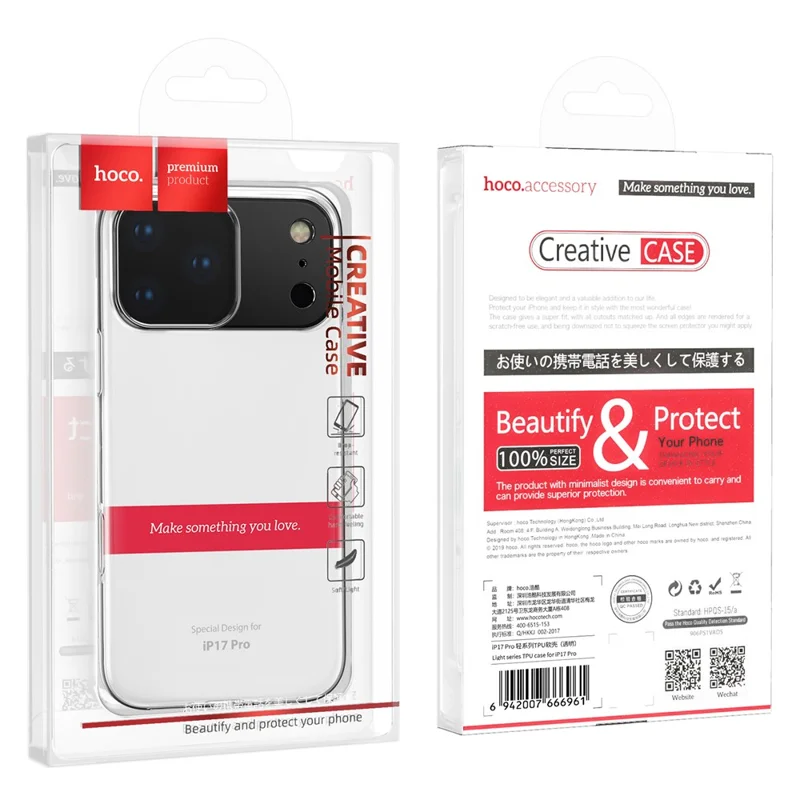 HOCO for iPhone 18 Pro / 17 Pro Case Clear TPU Soft Protective Phone Cover - Transparent