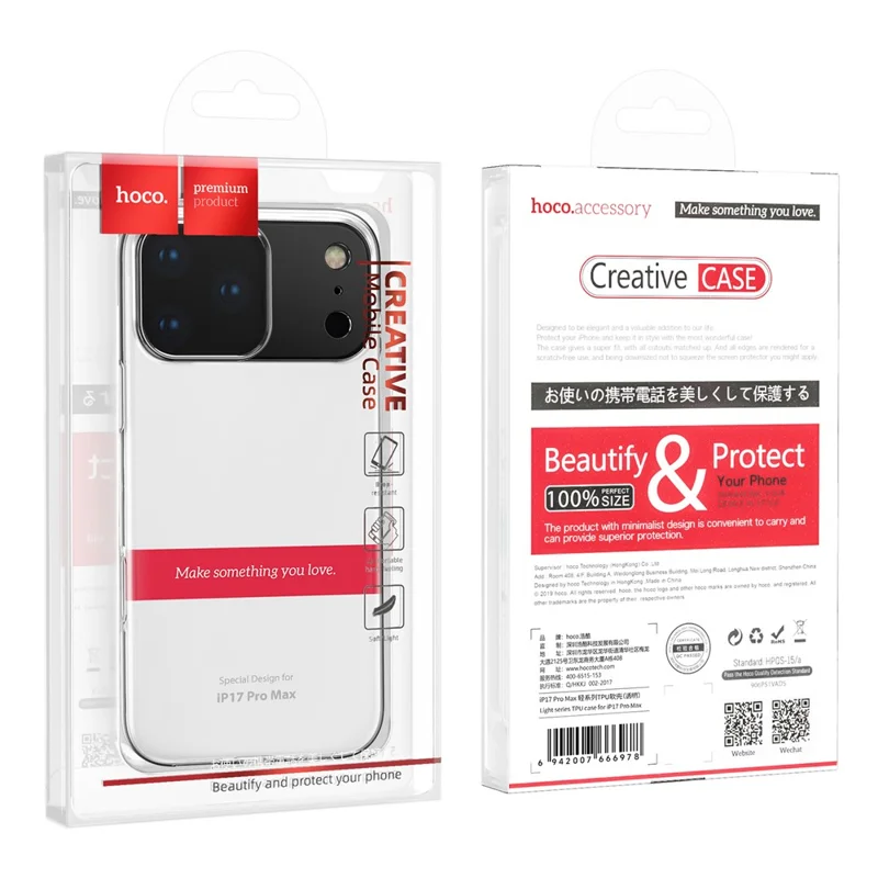 HOCO til iPhone 18 Pro Max / 17 Pro Max Case Clear TPU Soft Beskyttende Telefonbeslag - Transparent