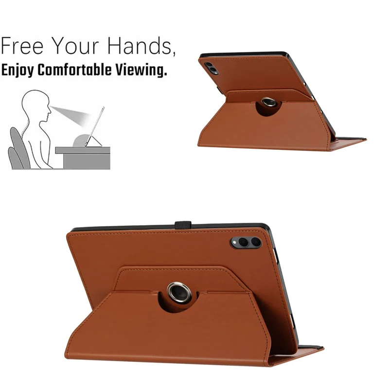 Tablet Case for Samsung Galaxy Tab S10+ / Tab S9+ / Tab S9 FE+ , PU Leather Rotating Stand Card Slots Cover - Brown