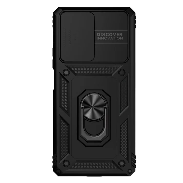 For Xiaomi Redmi Note 11T Pro 5G / Note 11T Pro+ 5G / Note 12T Pro 5G / Poco X4 GT 5G / Redmi K50i 5G Phone Back Case Slide Camera Protector PC + TPU Phone Cover with Metal Ring Kickstand - Black
