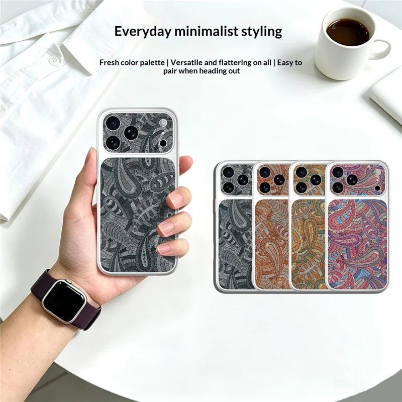 For iPhone 18 Pro  /  17 Pro Case Retro Texture PU Leather + PC + Glossy Silver TPU Edge Anti Drop Phone Cover - Grey