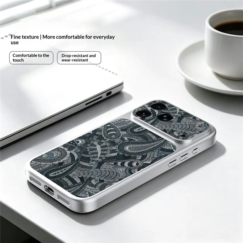 For iPhone 18 Pro  /  17 Pro Case Retro Texture PU Leather + PC + Glossy Silver TPU Edge Anti Drop Phone Cover - Grey