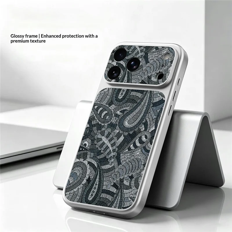 For iPhone 18 Pro  /  17 Pro Case Retro Texture PU Leather + PC + Glossy Silver TPU Edge Anti Drop Phone Cover - Grey