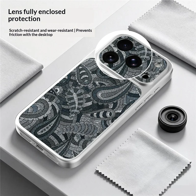 For iPhone 18 Pro  /  17 Pro Case Retro Texture PU Leather + PC + Glossy Silver TPU Edge Anti Drop Phone Cover - Grey