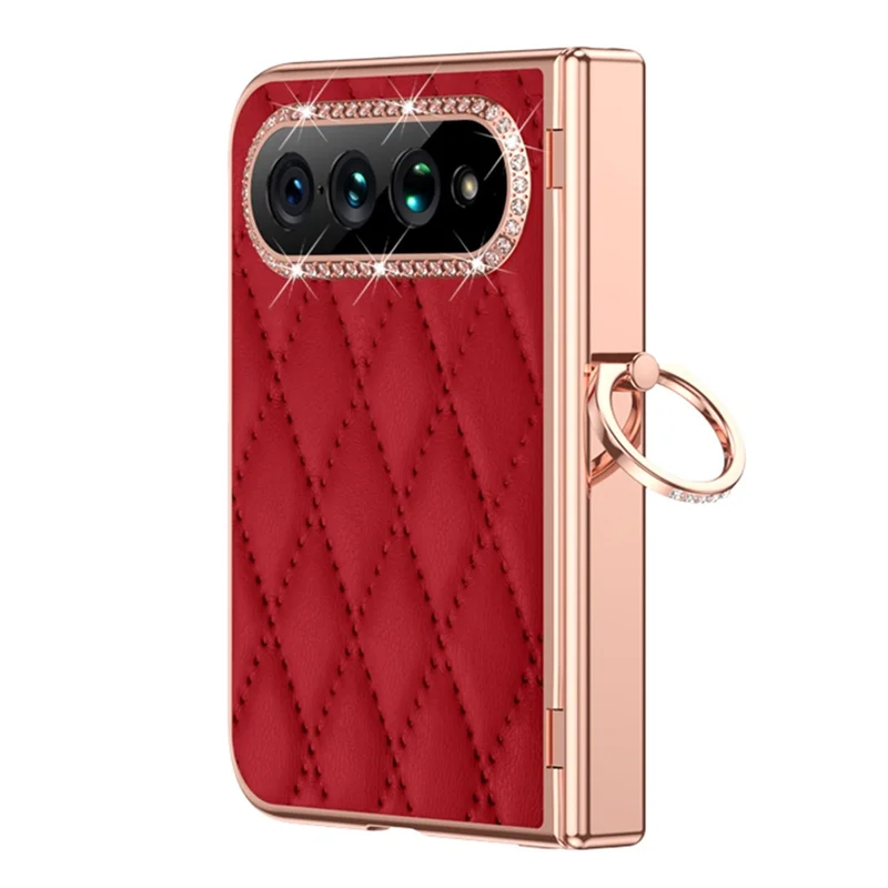 For Xiaomi 18 Fold Case Quilted Leather Phone Cover with Ring Holder / Screen Film - Wine Red