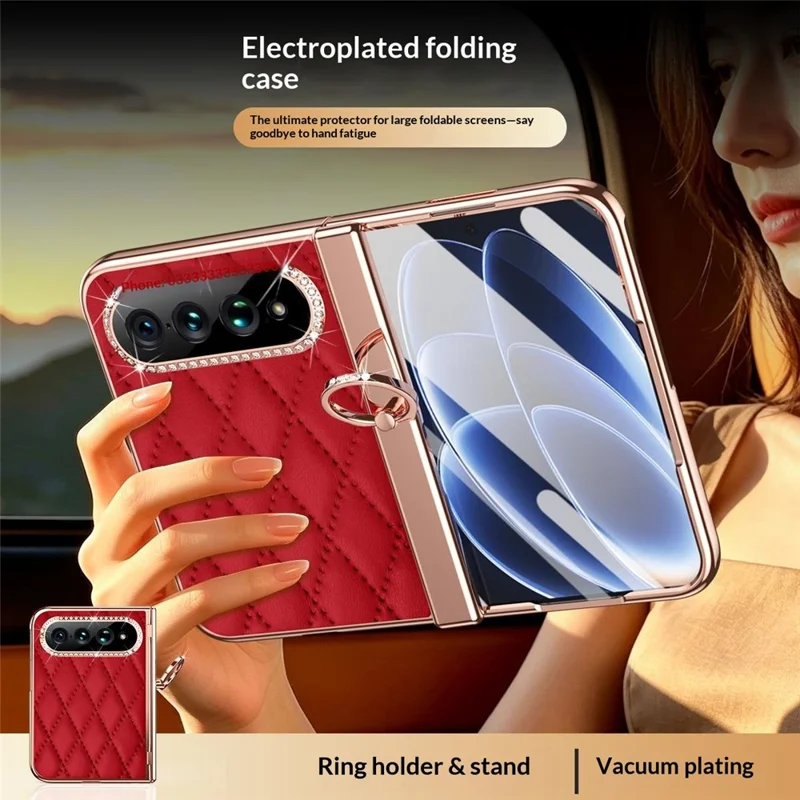 For Xiaomi 18 Fold Case Quilted Leather Phone Cover with Ring Holder / Screen Film - Wine Red