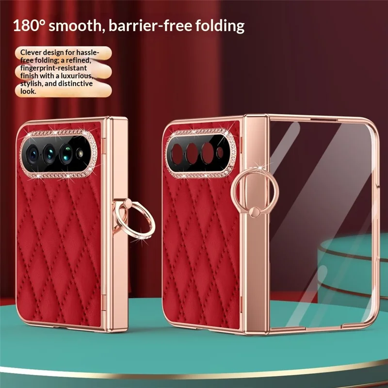 For Xiaomi 18 Fold Case Quilted Leather Phone Cover with Ring Holder / Screen Film - Wine Red