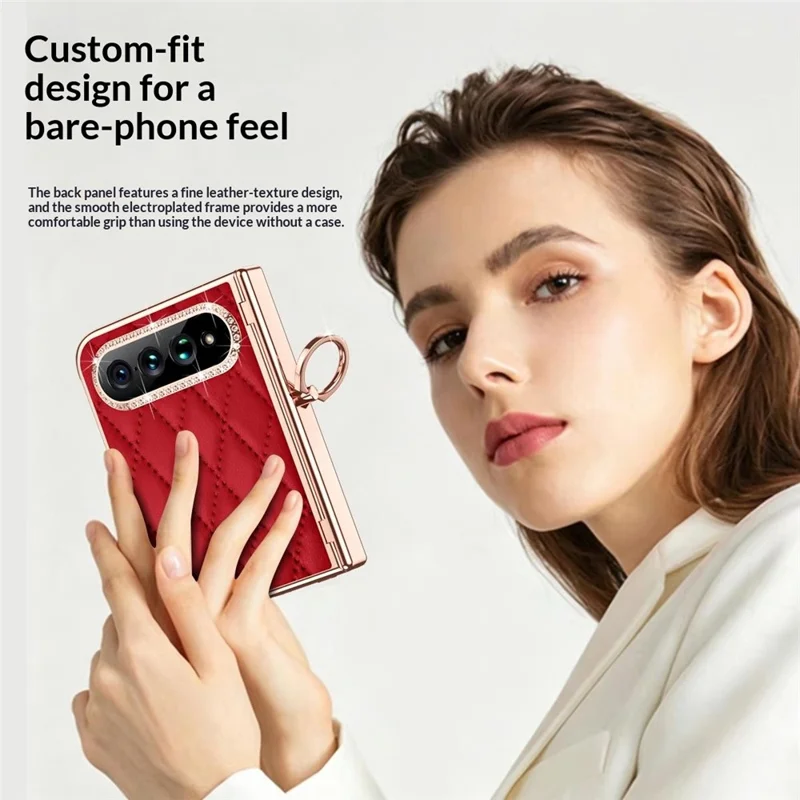 For Xiaomi 18 Fold Case Quilted Leather Phone Cover with Ring Holder / Screen Film - Wine Red