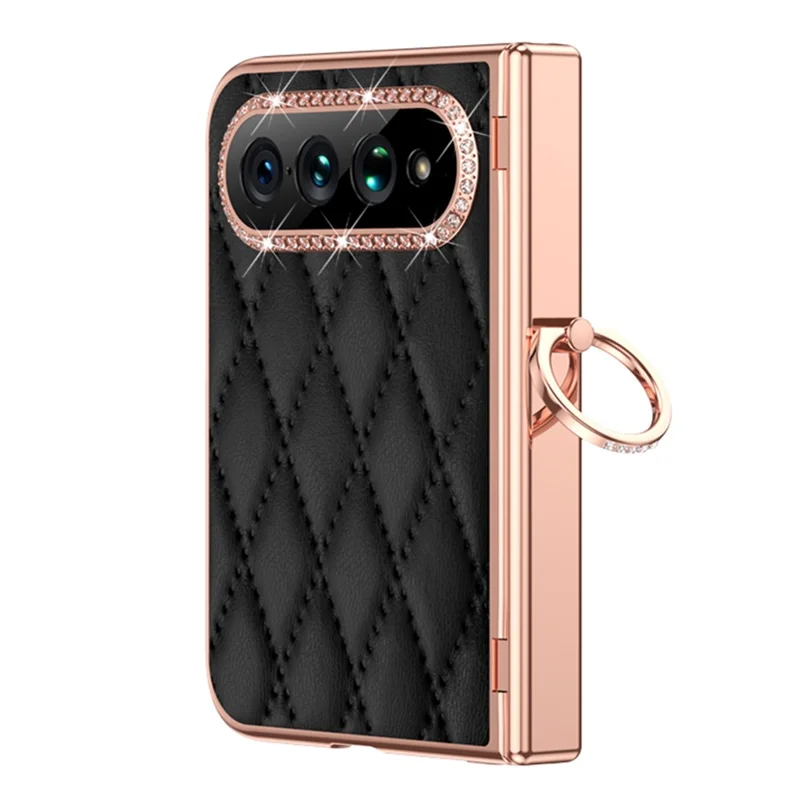 For Xiaomi 18 Fold Case Quilted Leather Phone Cover with Ring Holder / Screen Film - Black