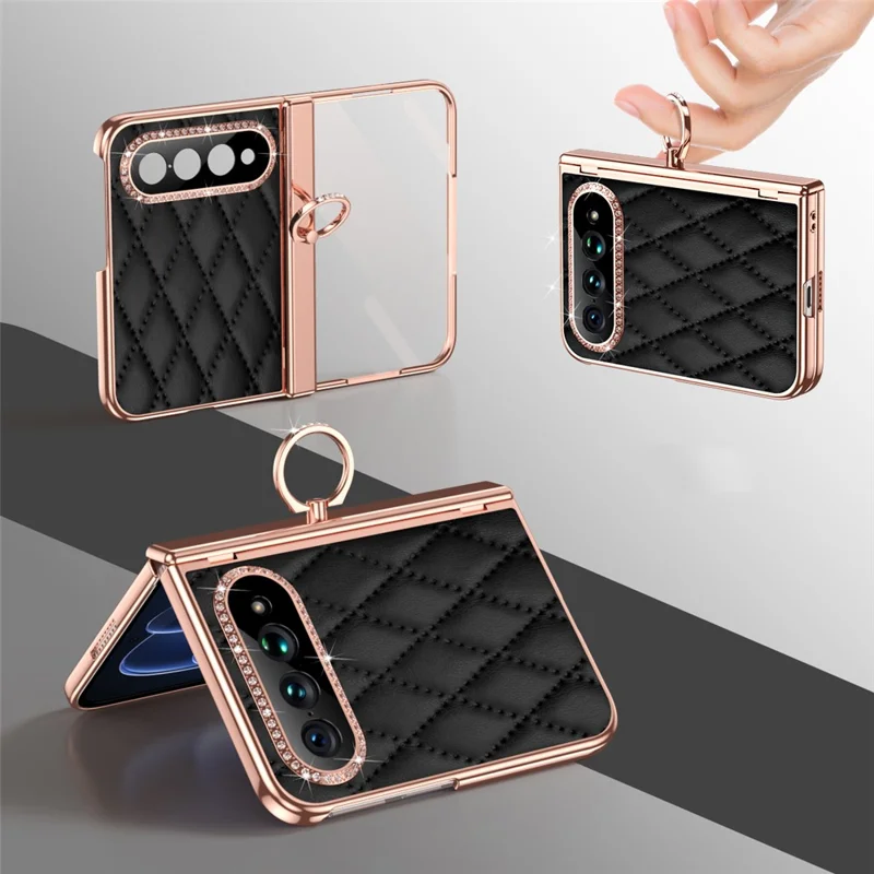 For Xiaomi 18 Fold Case Quilted Leather Phone Cover with Ring Holder / Screen Film - Black