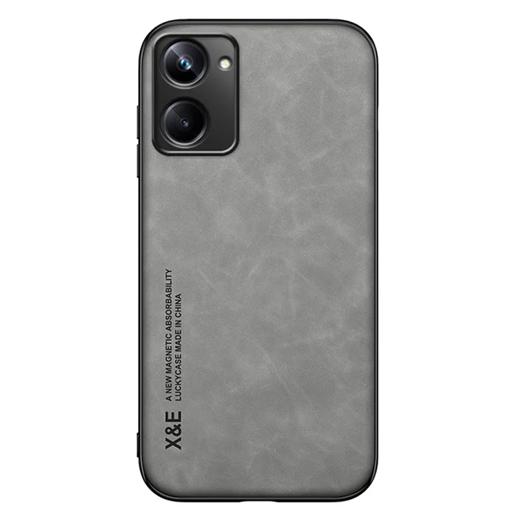 x & e Skin Touch Comefice Cashing Для Realme 10 Pro 5G, PU Leather+tpu+пк Защитная Крышка, Прикрепленное к Магнитному Автомобильному Креплению - Светло-серый