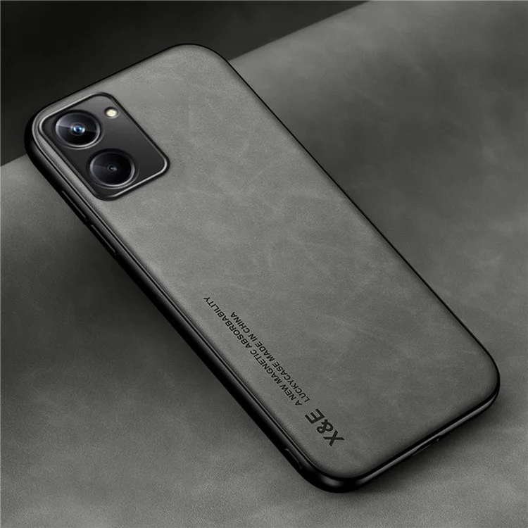 x & e Skin Touch Comefice Cashing Для Realme 10 Pro 5G, PU Leather+tpu+пк Защитная Крышка, Прикрепленное к Магнитному Автомобильному Креплению - Светло-серый