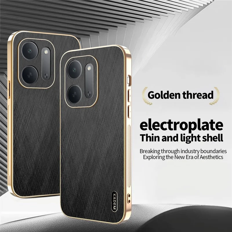 KADEM For Xiaomi Redmi 17C 5G Phone Case Electroplating Silk Texture PU + TPU Phone Back Cover - Black