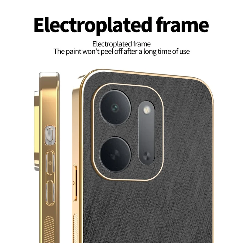 KADEM For Xiaomi Redmi 17C 5G Phone Case Electroplating Silk Texture PU + TPU Phone Back Cover - Black