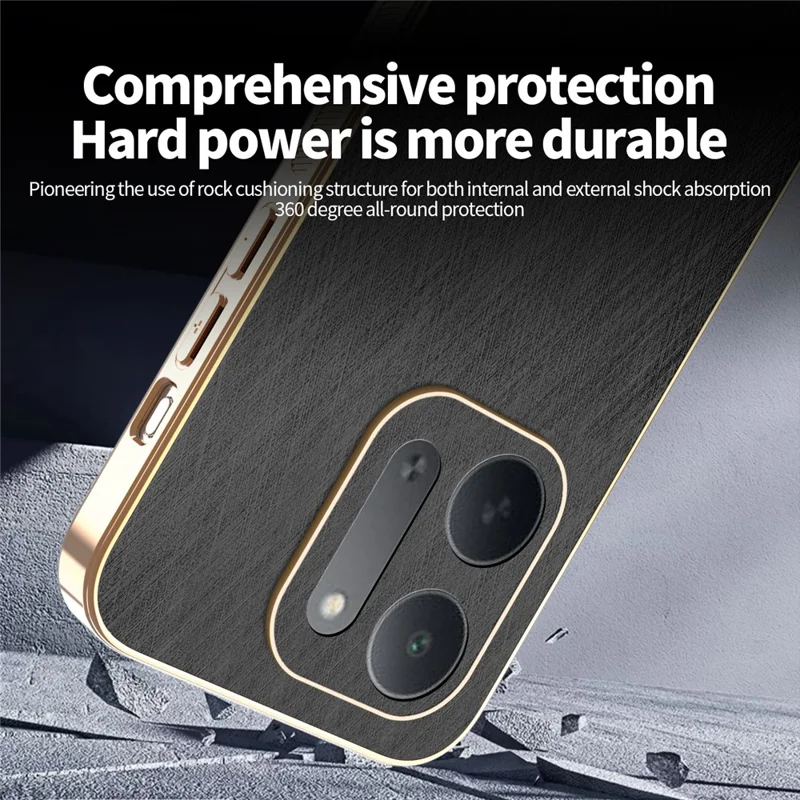 KADEM For Xiaomi Redmi 17C 5G Phone Case Electroplating Silk Texture PU + TPU Phone Back Cover - Black