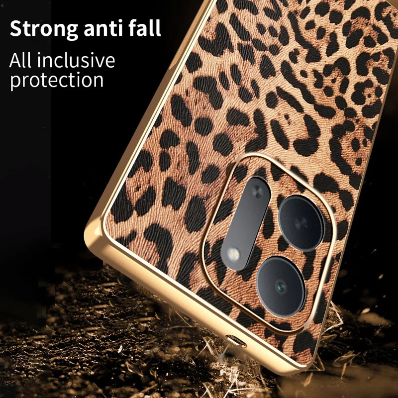 For Xiaomi Redmi 17C 5G Phone Case PU Leather Coated PC + TPU Electroplating Phone Cover - Leopard Print