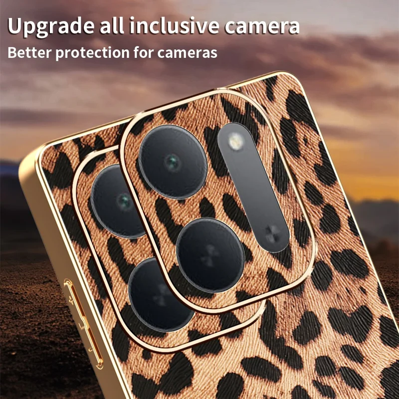 For Xiaomi Redmi 17C 5G Phone Case PU Leather Coated PC + TPU Electroplating Phone Cover - Leopard Print