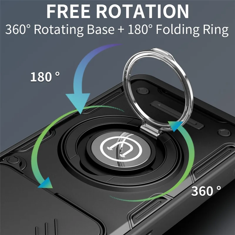 For Xiaomi Poco M8 Power 5G Case with Slide Camera Cover Ring Kickstand PC + TPU Phone Shell - Black