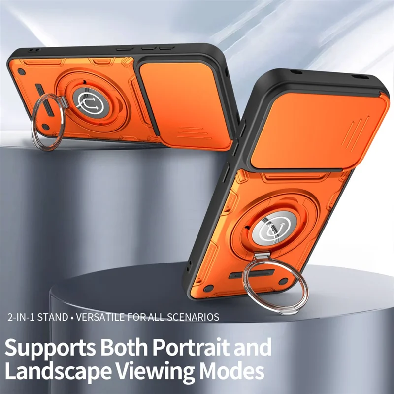 Phone Case with Slide Camera Cover for Xiaomi Redmi Note 17 Pro 5G / Note 17 Pro+ 5G / Note 17 Pro Max 5G , Ring Kickstand PC + TPU Back Shell - Orange