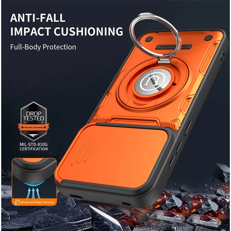 Phone Case with Slide Camera Cover for Xiaomi Redmi Note 17 Pro 5G / Note 17 Pro+ 5G / Note 17 Pro Max 5G , Ring Kickstand PC + TPU Back Shell - Orange