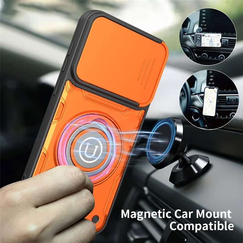 Phone Case with Slide Camera Cover for Xiaomi Redmi Note 17 Pro 5G / Note 17 Pro+ 5G / Note 17 Pro Max 5G , Ring Kickstand PC + TPU Back Shell - Orange