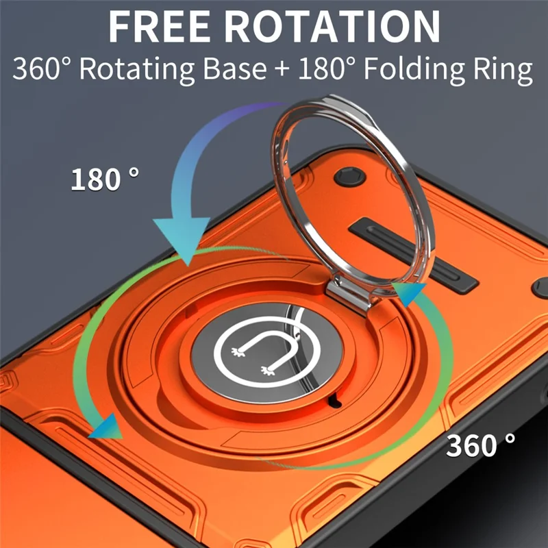 Phone Case with Slide Camera Cover for Xiaomi Redmi Note 17 Pro 5G / Note 17 Pro+ 5G / Note 17 Pro Max 5G , Ring Kickstand PC + TPU Back Shell - Orange