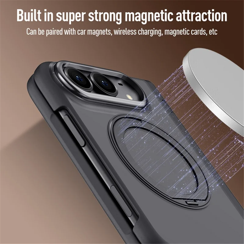 For iPhone Duo Case Magnetic Kickstand PC + TPU Matte Phone Cover with Tempered Glass Screen Protector - Black