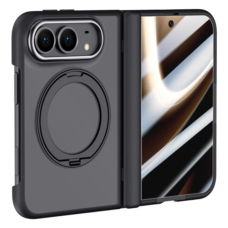 For iPhone Duo Case Magnetic Kickstand PC + TPU Matte Phone Cover with Tempered Glass Screen Protector - Black