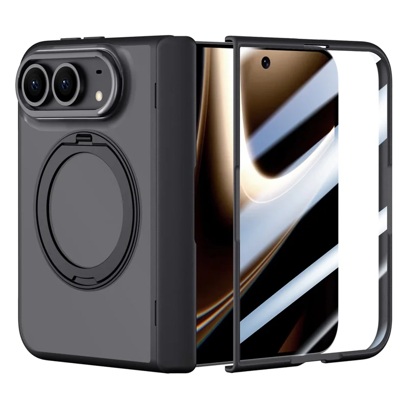 For iPhone Duo Case Magnetic Kickstand PC + TPU Matte Phone Cover with Tempered Glass Screen Protector - Black