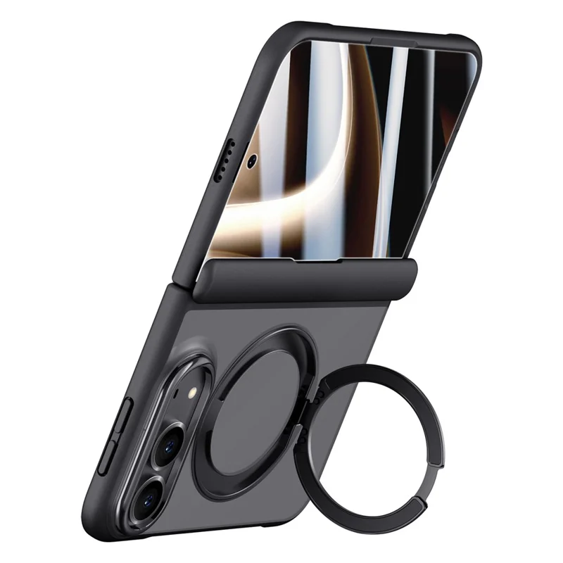 For iPhone Duo Case Magnetic Kickstand PC + TPU Matte Phone Cover with Tempered Glass Screen Protector - Black