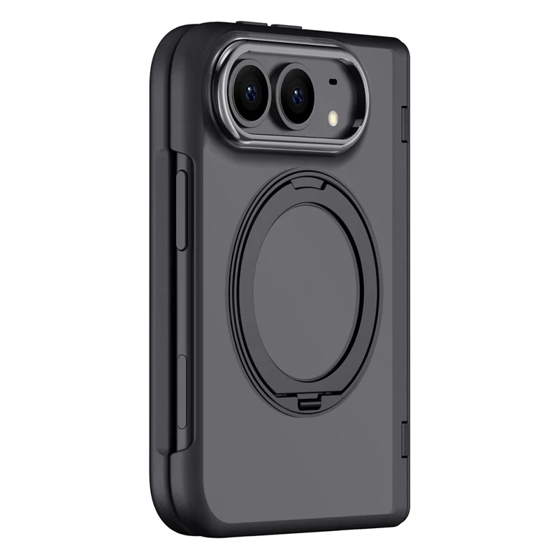 For iPhone Duo Case Magnetic Kickstand PC + TPU Matte Phone Cover with Tempered Glass Screen Protector - Black