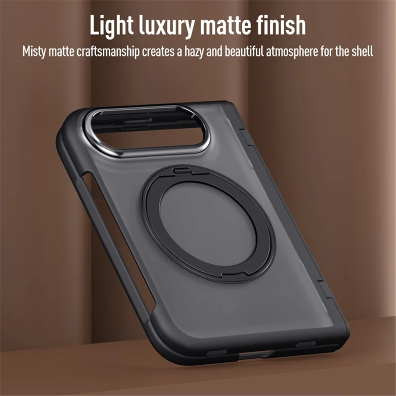 For iPhone Duo Case Magnetic Kickstand PC + TPU Matte Phone Cover with Tempered Glass Screen Protector - Black