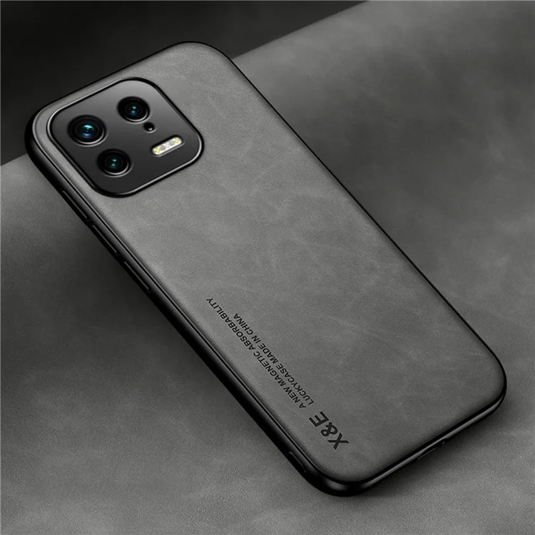 X&E Para Xiaomi 13 5G Case Protector de Piel PU Caja de Teléfono TPU+PC Recubierto de Cuero Con Hoja de Metal Incorporada - Gris Claro