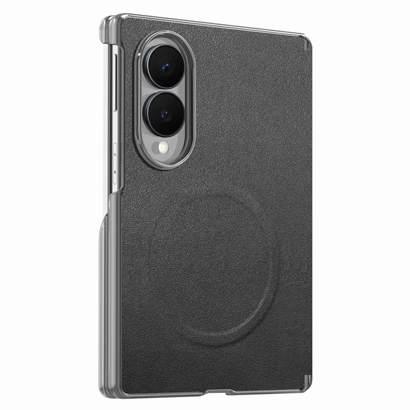 For Samsung Galaxy Z Fold8 Magnetic Case with Tempered Glass Screen Protector PU Leather + PC Phone Cover - Black