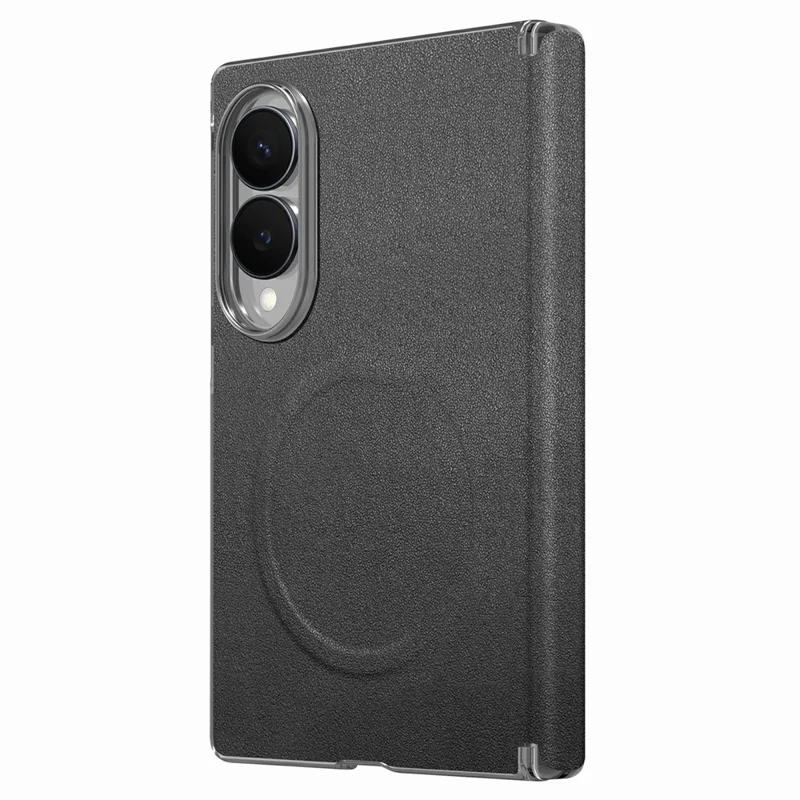 For Samsung Galaxy Z Fold8 Magnetic Case with Tempered Glass Screen Protector PU Leather + PC Phone Cover - Black