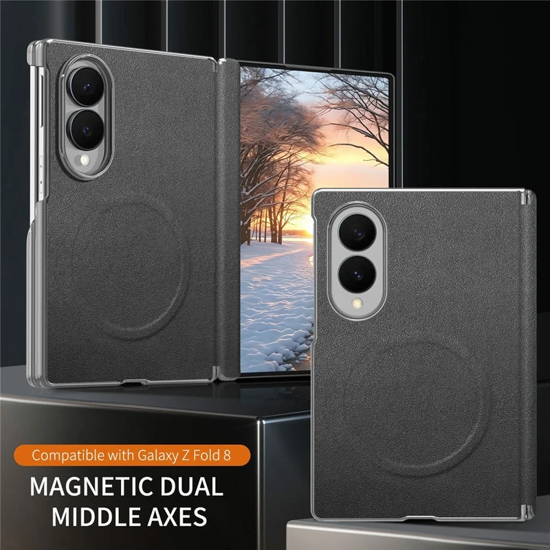For Samsung Galaxy Z Fold8 Magnetic Case with Tempered Glass Screen Protector PU Leather + PC Phone Cover - Black