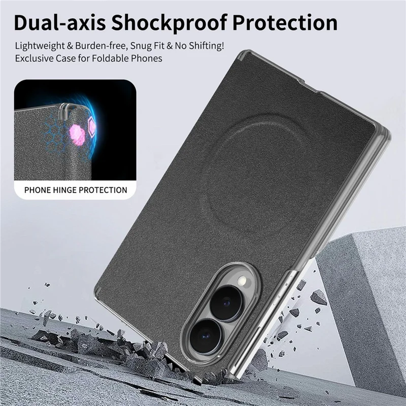 For Samsung Galaxy Z Fold8 Magnetic Case with Tempered Glass Screen Protector PU Leather + PC Phone Cover - Black