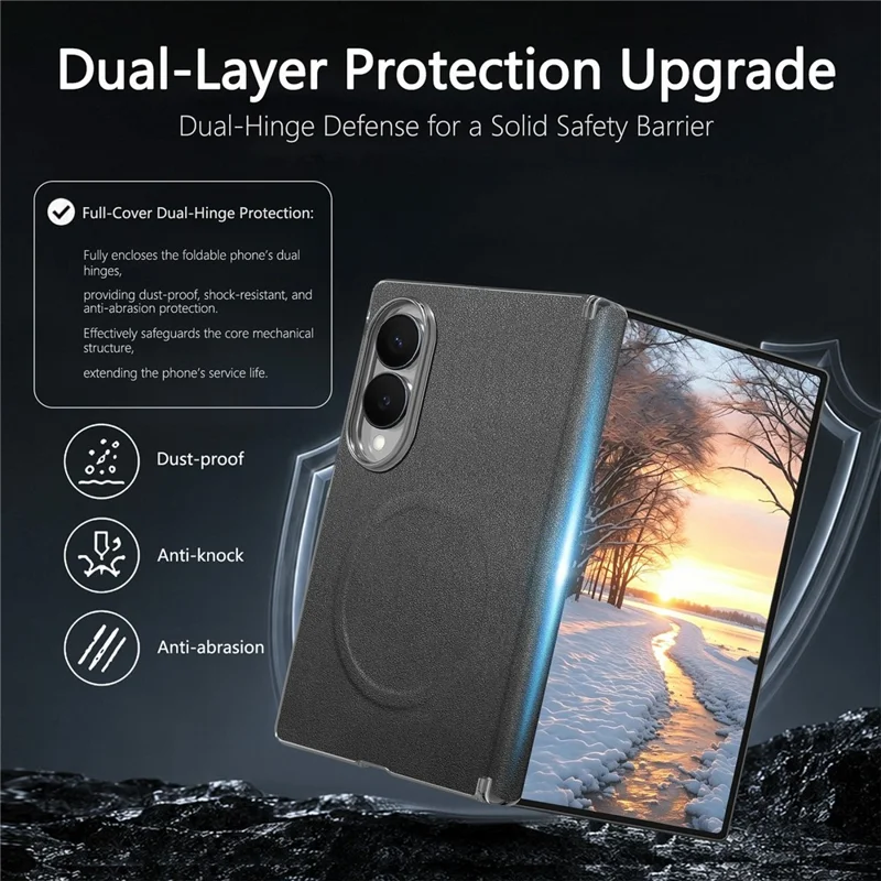For Samsung Galaxy Z Fold8 Magnetic Case with Tempered Glass Screen Protector PU Leather + PC Phone Cover - Black