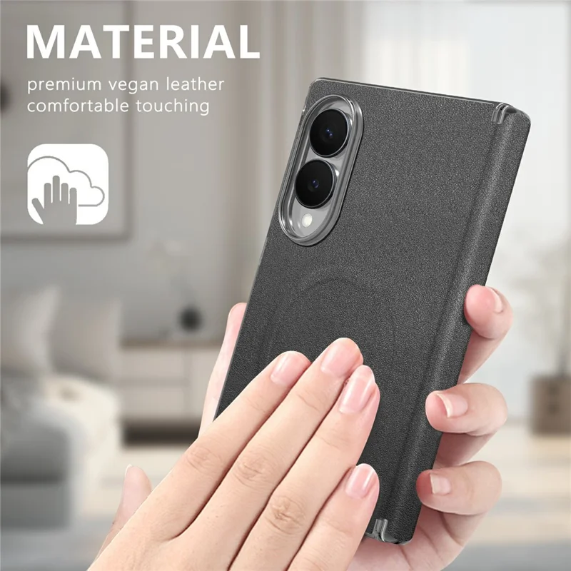 For Samsung Galaxy Z Fold8 Magnetic Case with Tempered Glass Screen Protector PU Leather + PC Phone Cover - Black